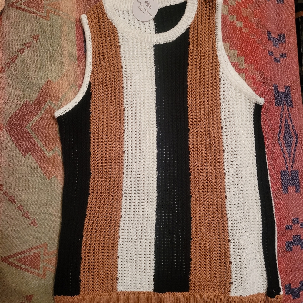 Knit Striped Sleeveless Knit Tank Top, S, NWT